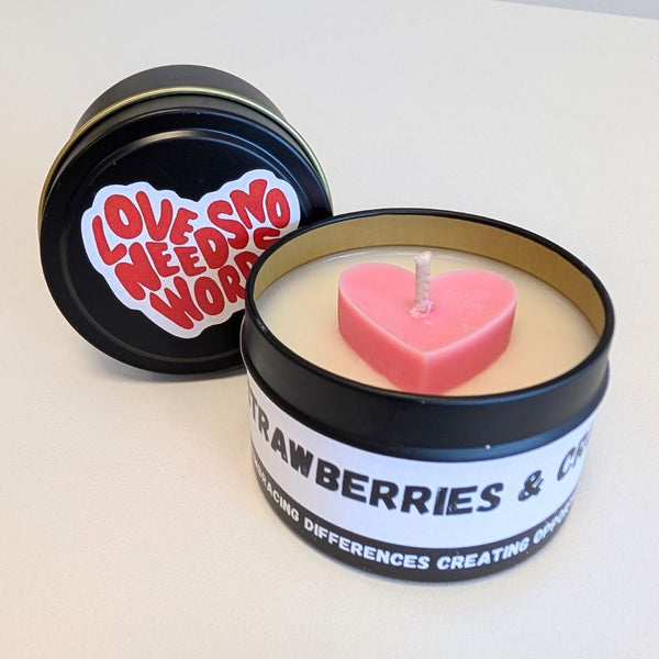 'Love Needs No Words' Strawberries & Cream Candle Tin