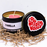 'Love Needs No Words' Vanilla Candle Tin