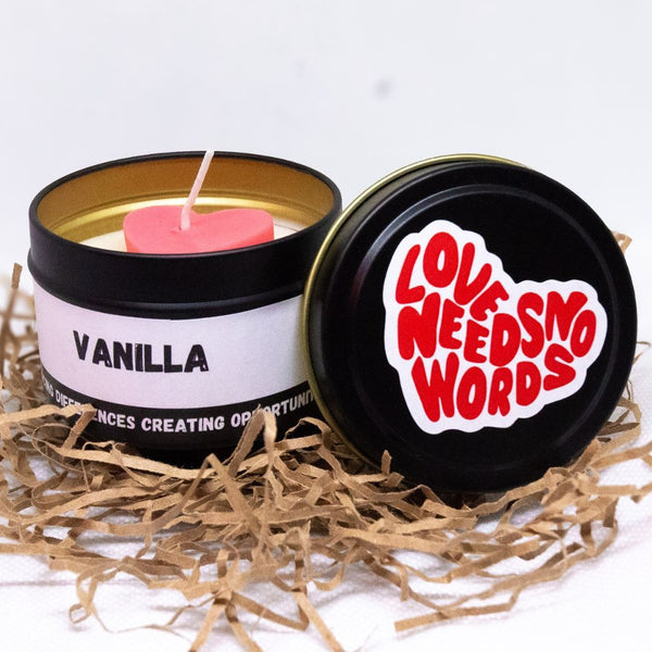 'Love Needs No Words' Vanilla Candle Tin