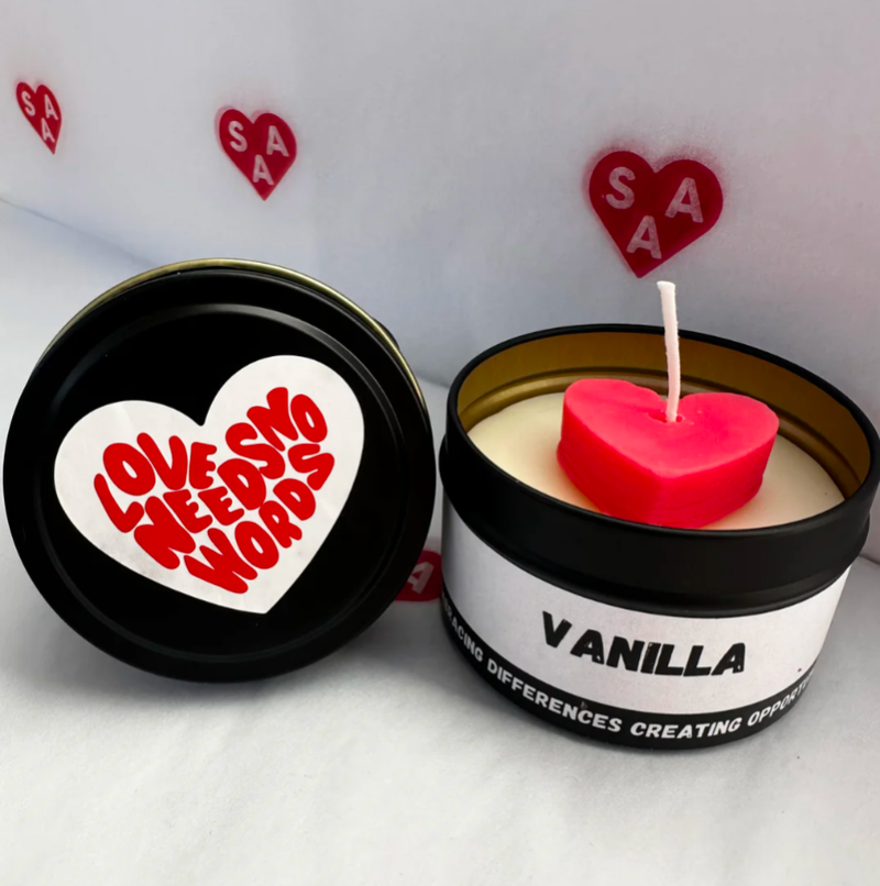 'Love Needs No Words' Vanilla Candle Tin